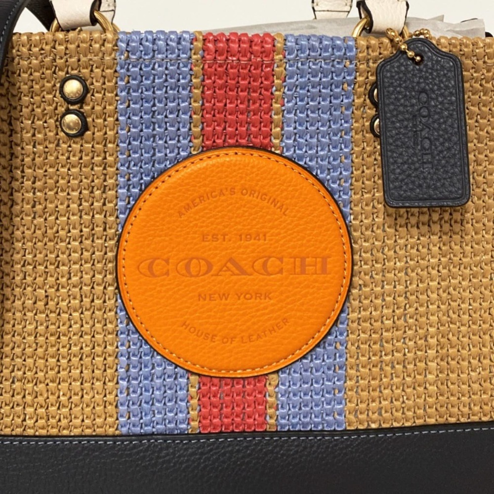 NWT💃Coach Dempsey Carryall with Coach Patch/ Straw and refined pebble leather - Picture 7 of 10